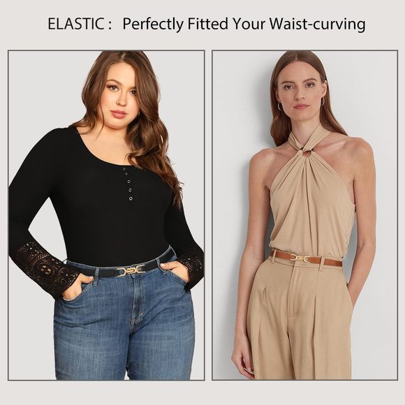 Women Elastic Thin Belts For Dress Skinny Stretch Plus Size Black Brown Waist🌺 - Picture 6 of 6